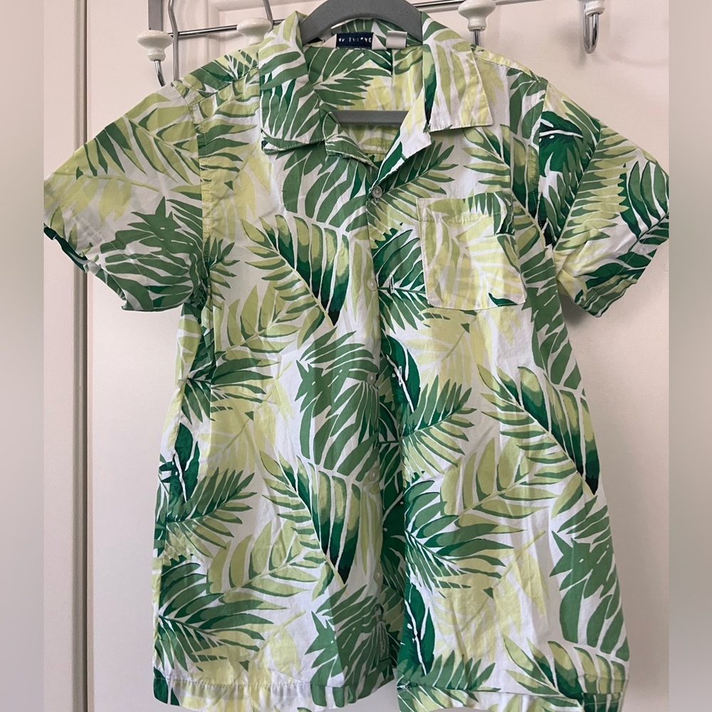 Janie and Jack Green Leaf Print Button Down Shirt